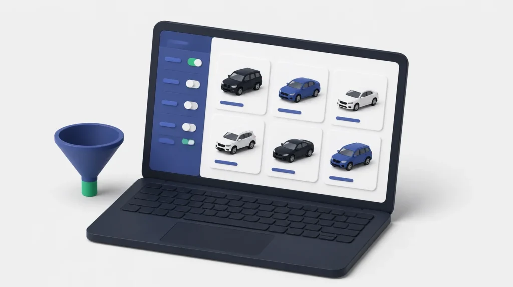 Catalogo con filtri sul sito web della concessionaria auto