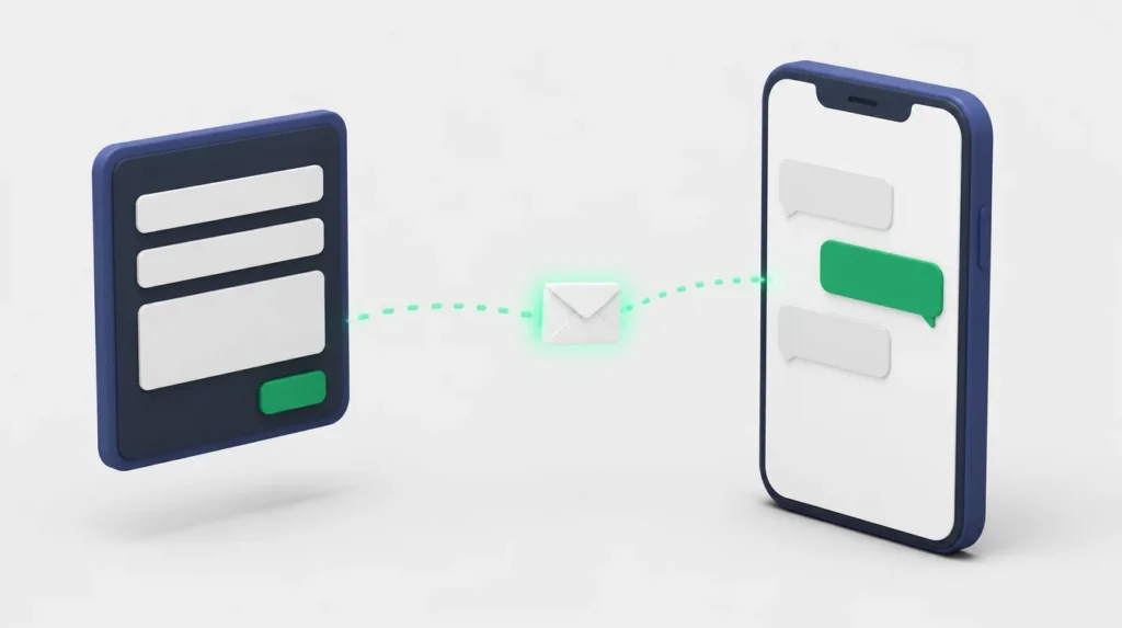 Illustrazione di un modulo che invia un contatto a uno smartphone con una chat WhatsApp
