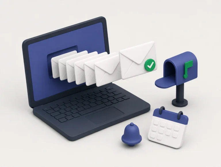 Illustrazione dell'email marketing: computer da cui partono email verso una cassetta postale