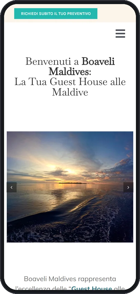 Il sito di Boaveli Maldives visto dal telefono