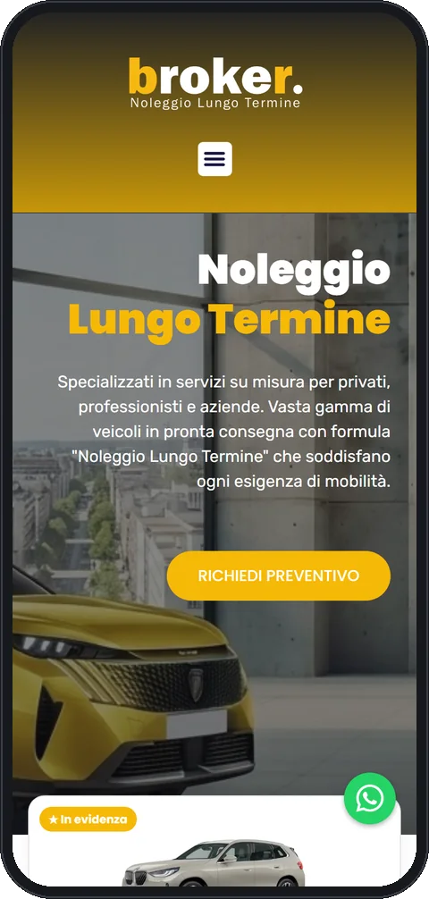 Il sito di Broker Noleggio visto dal telefono