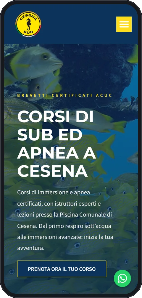 Il sito di Cesena Sub visto dal telefono