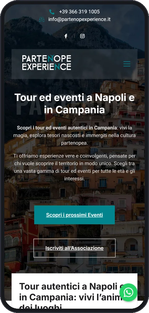 Il sito di Partenope Experience visto dal telefono