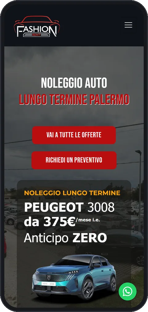 Il sito di Rent Fashion Car visto dal telefono