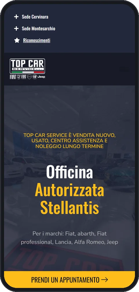 Il sito di Top Car Service visto dal telefono