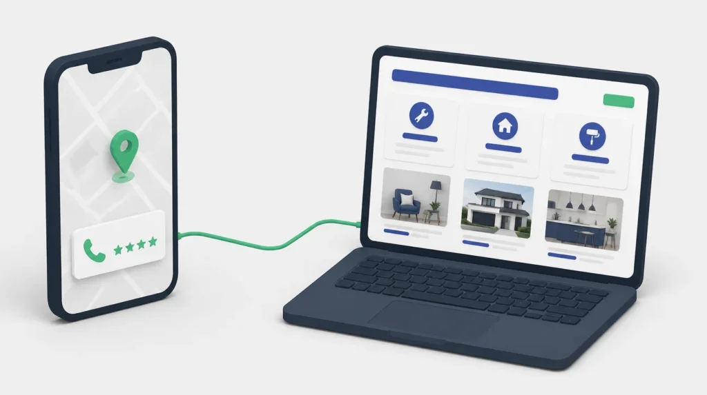La scheda Google sul telefono e il sito sul computer, collegati tra loro