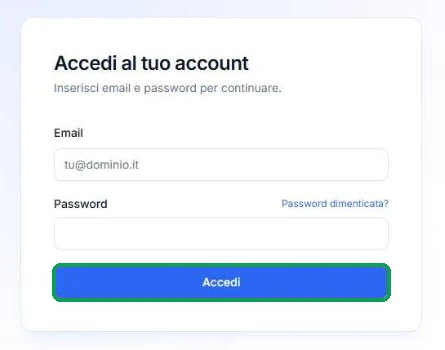 Pagina di accesso di Chatpilot con email, password e il pulsante Accedi